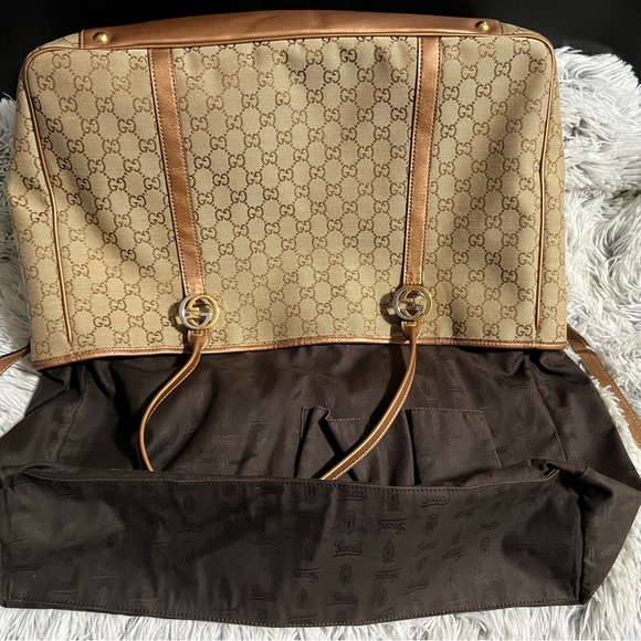 💯 Authentic Gucci: Glittery Twin GG Metallic Finish Bronze Tote Bag *RARE* - Picture 4 of 17